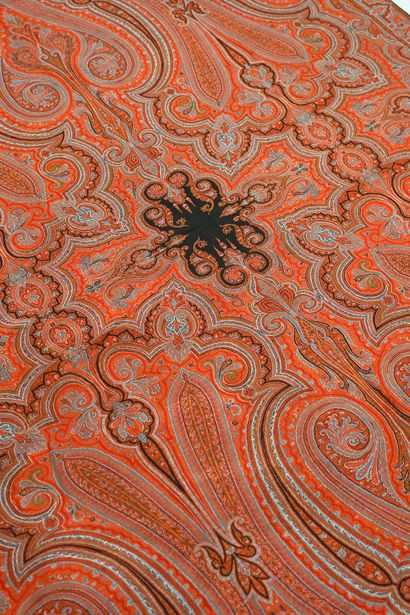 Long cashmere shawl, circa 1870, black four-lobed...