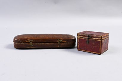 Two boxes in gilt leather with small irons,...