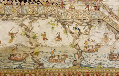 Important embroidered hanging in Chinoiserie,...