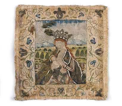 Embroidered purse top, probably
Flanders,...