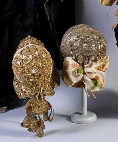 Meeting of three traditional headdresses,...