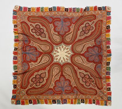Embroidered square cashmere shawl, India,...