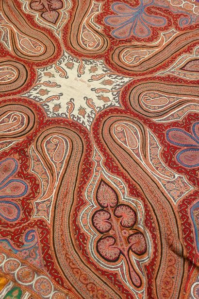 Embroidered square cashmere shawl, India,...