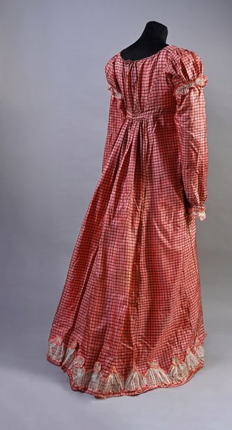 Afternoon dress, circa 1820, high-waisted...