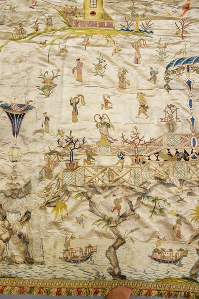 Important embroidered hanging in Chinoiserie,...