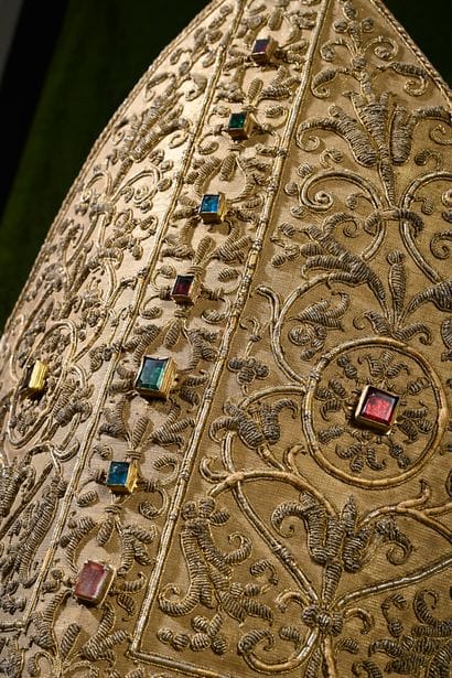 Rare episcopal miter embroidered with ecclesiastical...