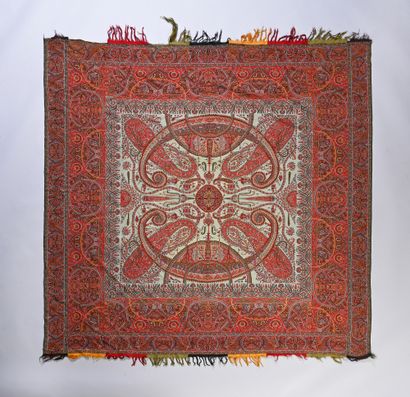 Square cashmere shawl, circa 1840, turquoise...
