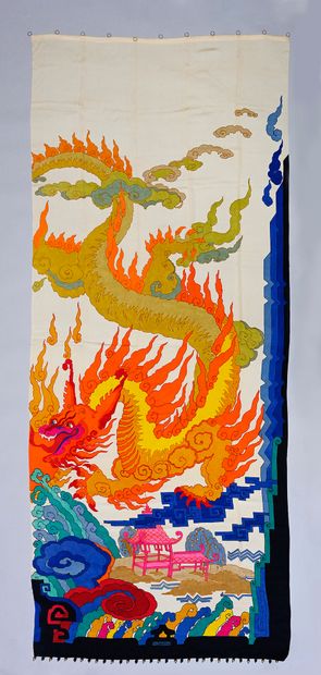 Max Beucher, pair of curtains painted on...