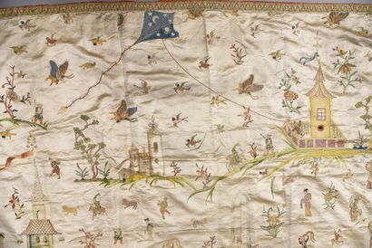 Important embroidered hanging in Chinoiserie,...