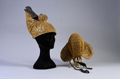 Two opulent embroidered headdresses, Silesia,...