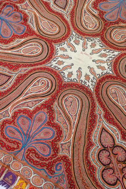 Embroidered square cashmere shawl, India,...