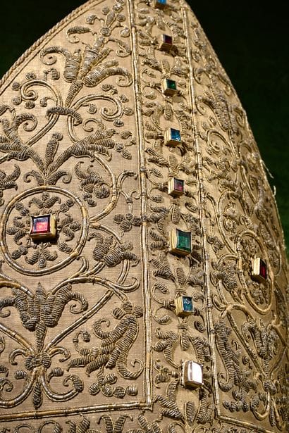 Rare episcopal miter embroidered with ecclesiastical...