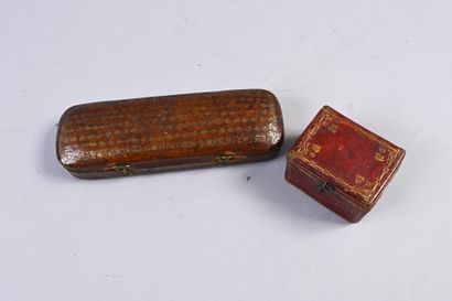 Two boxes in gilt leather with small irons,...