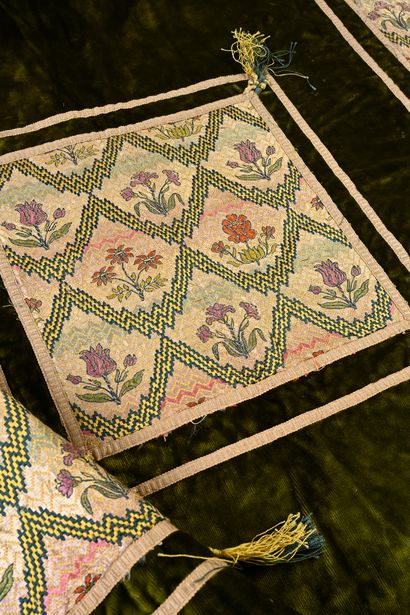 Three small carpets in silk velvet decorated...