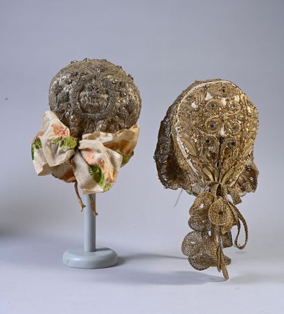 Meeting of three traditional headdresses,...