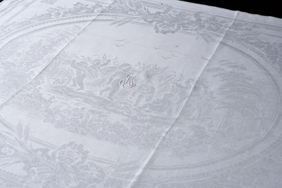 Table service with harvesters in linen damask,...
