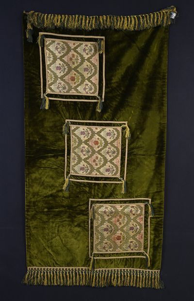 Three small carpets in silk velvet decorated...
