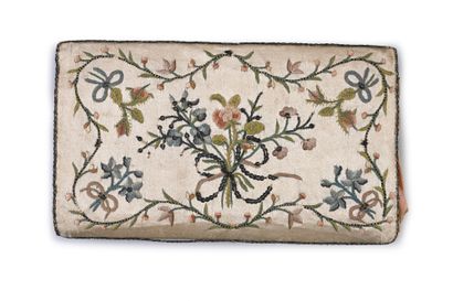 Embroidered gusseted pouch, Louis XV period,...