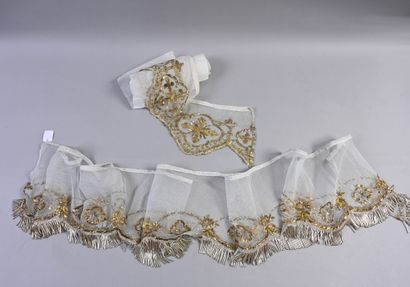 Two embroidered scalloped altar front ruffles,...