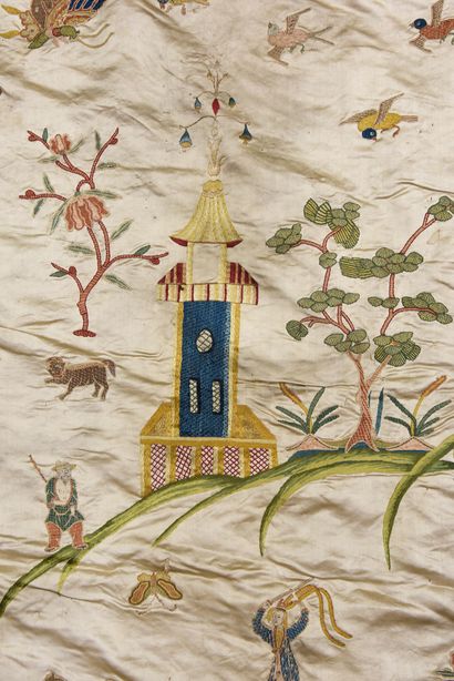 Important embroidered hanging in Chinoiserie,...