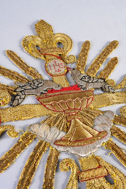 Two trimmings of embroidered orphreys, late...