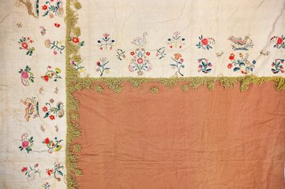 Embroidered valance, mounted as a wall hanging,...