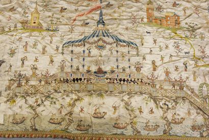 Important embroidered hanging in Chinoiserie,...