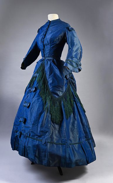 Afternoon dress, circa 1860, blue change...