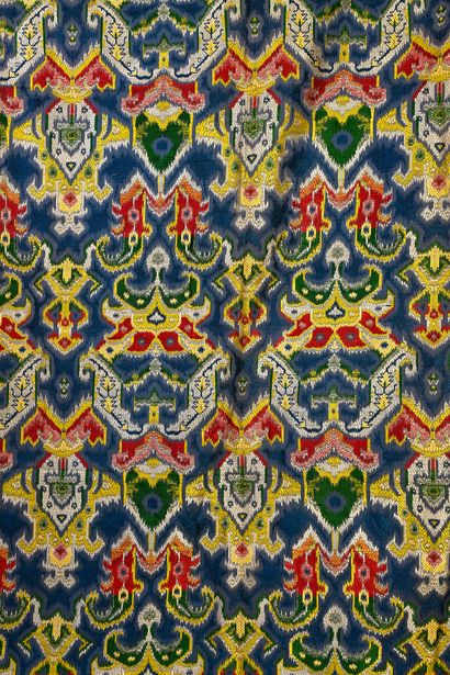 Two vividly decorated woven fabrics, circa...