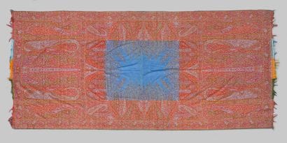 Long cashmere shawl, circa 1845, blue central...