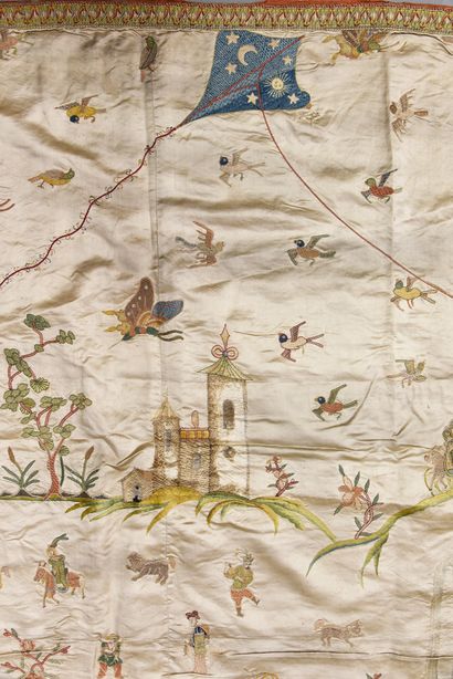 Important embroidered hanging in Chinoiserie,...