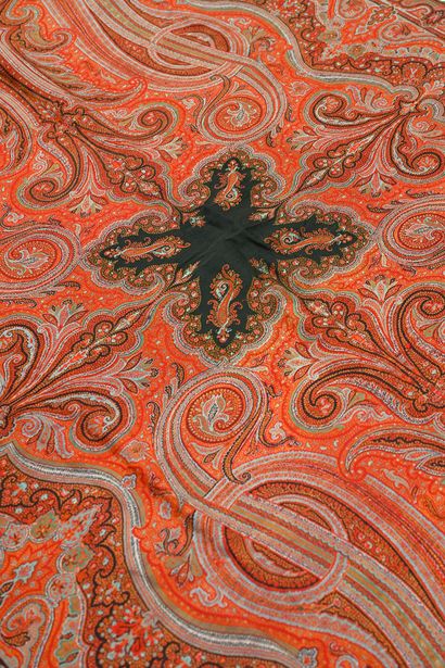 Long cashmere shawl, circa 1870, small black...