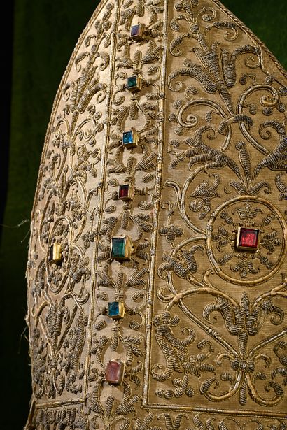 Rare episcopal miter embroidered with ecclesiastical...