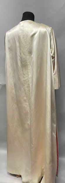 Evening ensemble, dress in ivory satin embroidered...