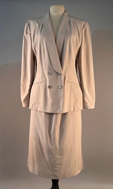 LOUIS FERAUD, Beige cotton skirt suit. Good...