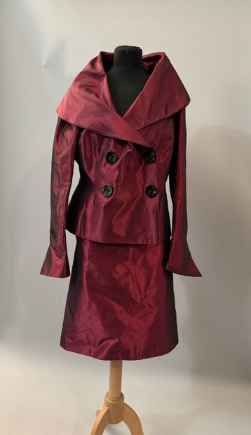GEORGES REICH, jacket and skirt set in burgundy...