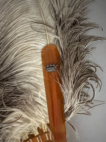 Ostrich feather fan, Europe, circa 1880 
Blond...