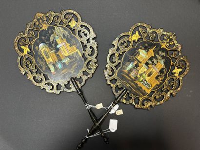 Pair of hand screens, France, circa 1870-1880
Two...