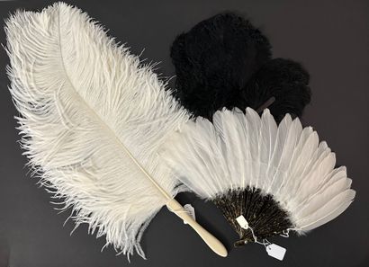 Three ostrich feather fans. Late 19th-early...