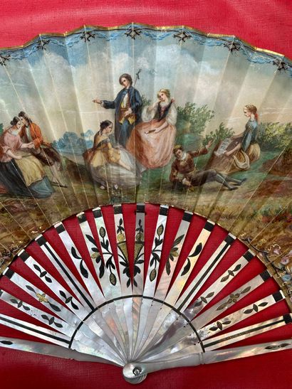 Country rest, France, circa 1840
Folded fan,...