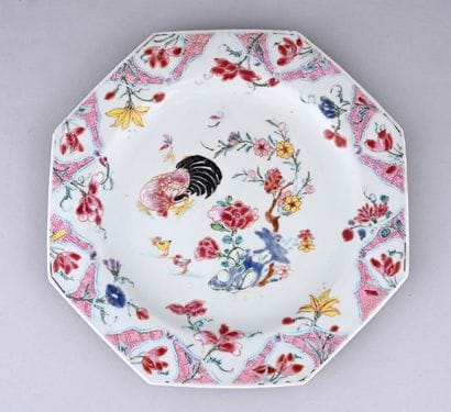 Four plates decorated in famille rose enamels....