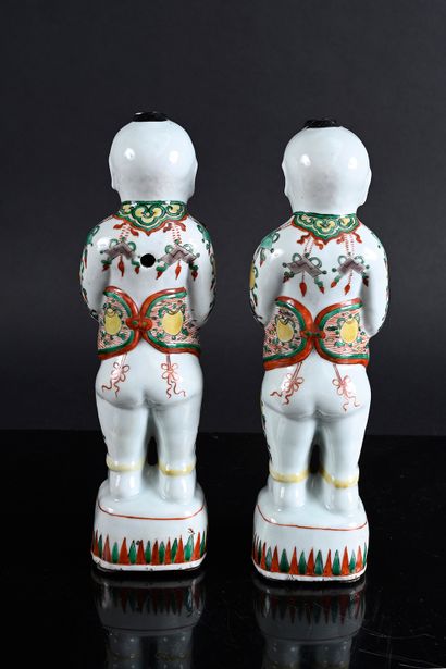 Two large porcelain hoho figures decorated...