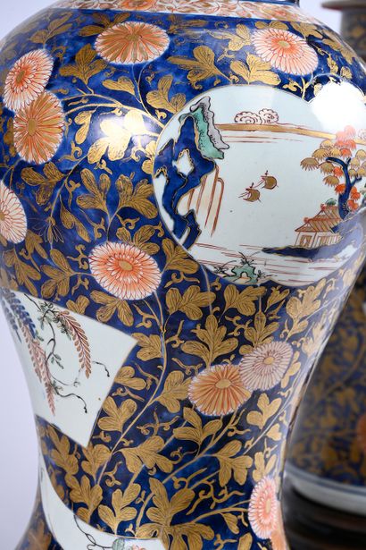 Two very large Imari covered vases forming...