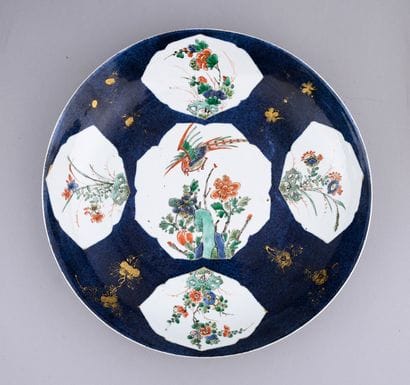 Two powder blue porcelain bowls decorated...