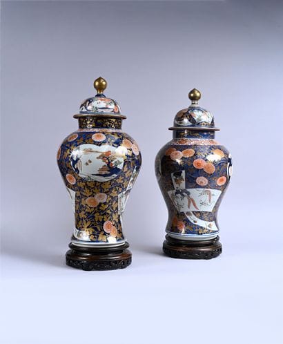 Two very large Imari covered vases forming...
