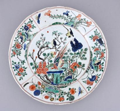 Two porcelain dishes decorated in green family...