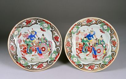 Pair of porcelain plates decorated with characters....