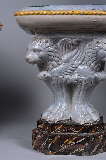 Pair of stools in polychrome earthenware,...