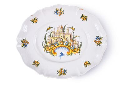 Very large Alcora earthenware dish 
Spain,...