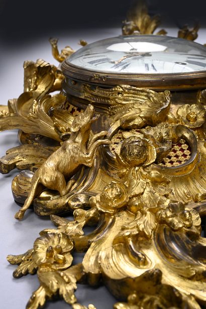 Large ormolu cartel and barometer with asymmetrical...